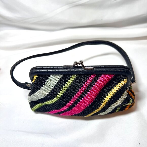 The Sak-Miniture Purse-Black/Fuchsia/Green/Yellow Stripes-Lined Pink-Wrist Purse - Picture 2 of 16